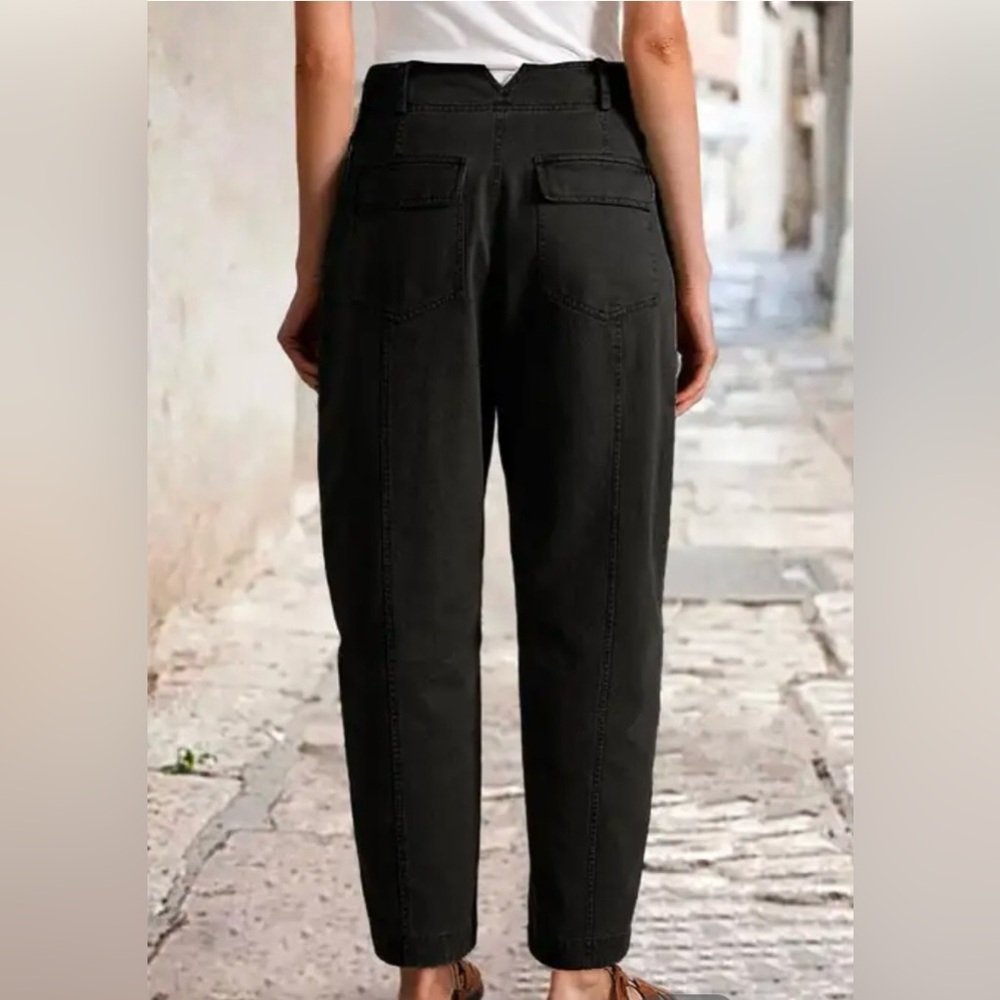Flamingals Solid Stitch Detail Mid Waist Barrel Leg Crop Pants NWT - Picture 2 of 2